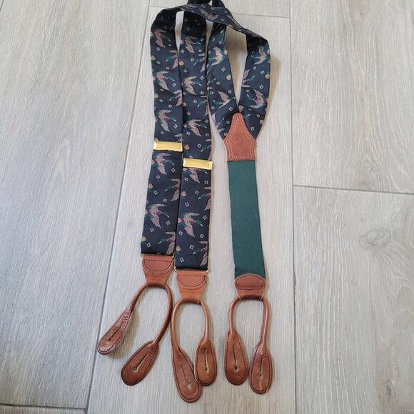 Polo Ralph Lauren Other - Vintage Polo Ralph Lauren Suspenders Mens Green Duck Print Leather Brass USA 90s